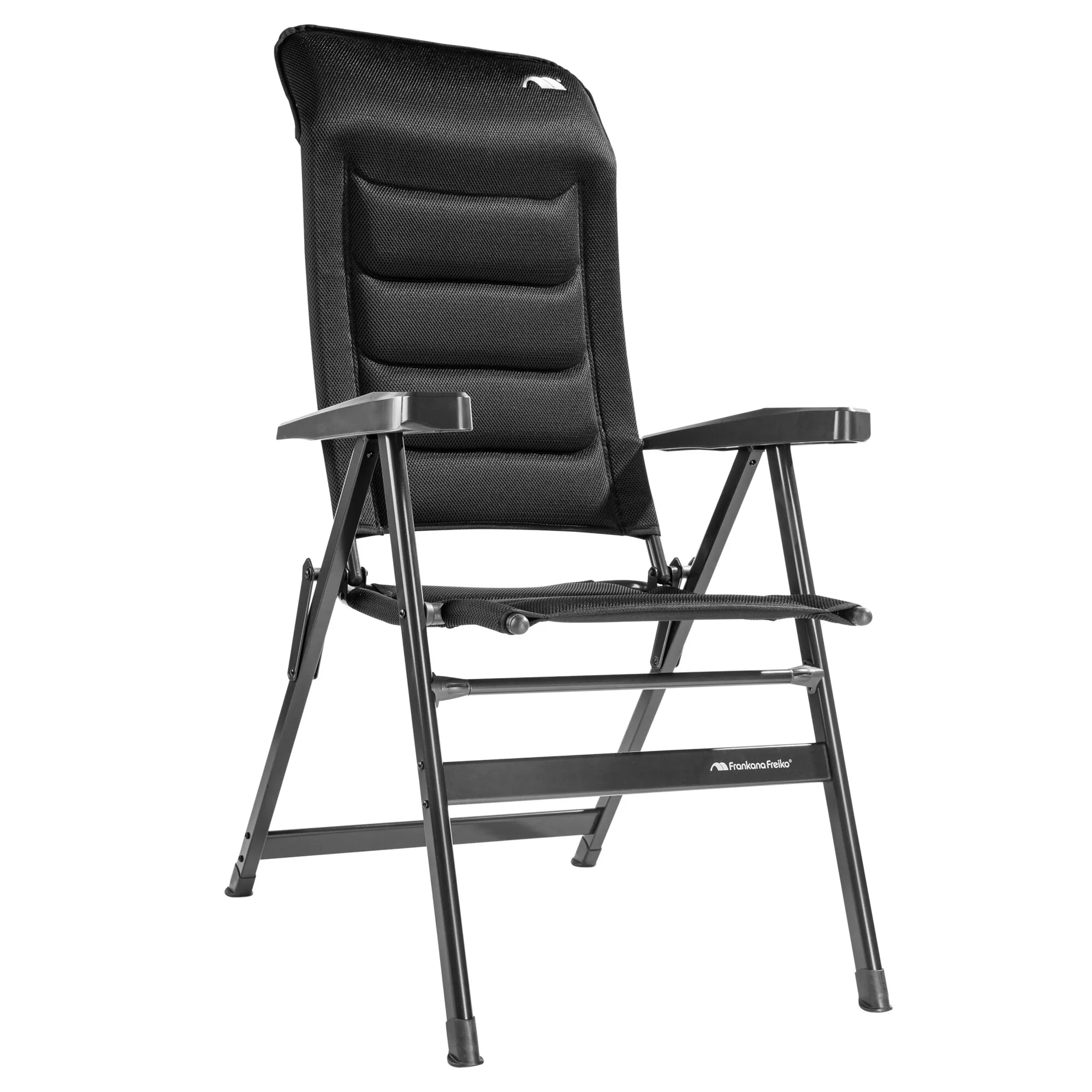Schwarzer Campingstuhl HighQ Basic mit gepolsterter Rückenlehne, Armlehnen und klappbarem Metallgestell