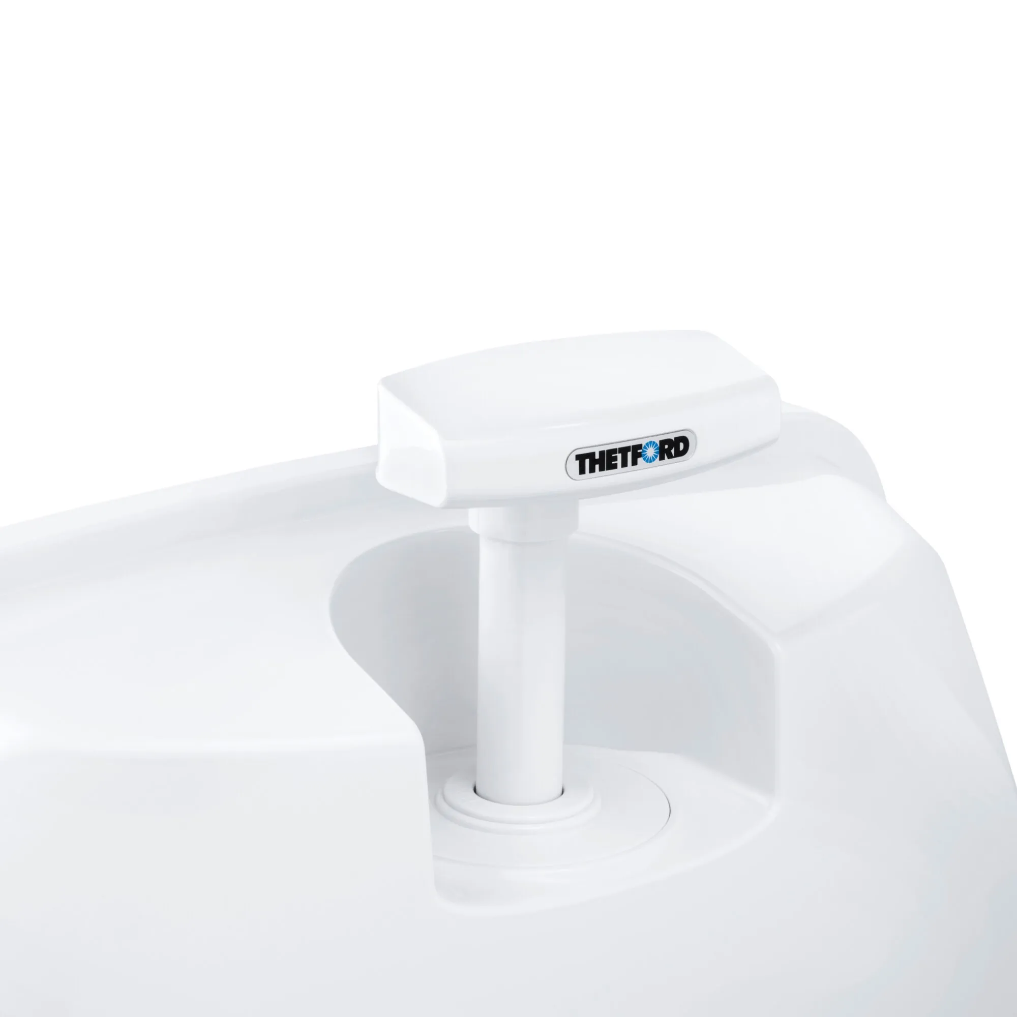 Weiße Thetford-Cassettentoilette C220 Typ C224-CW in Detailaufnahme mit sichtbarer Spülvorrichtung und Toilettenschüssel
