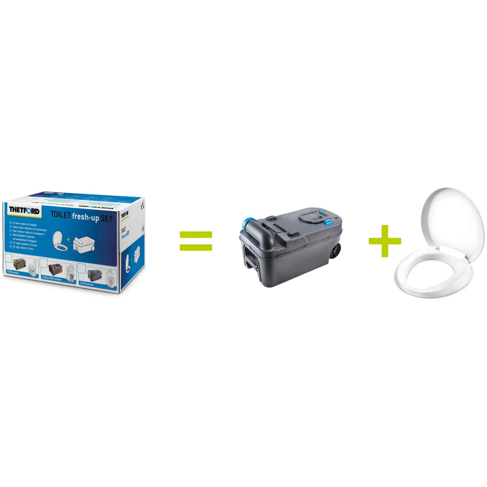 Thetford Fresh-Up-Set für Campingtoiletten der C220-Serie mit grauem Fäkalientank und weißem Toilettensitz
