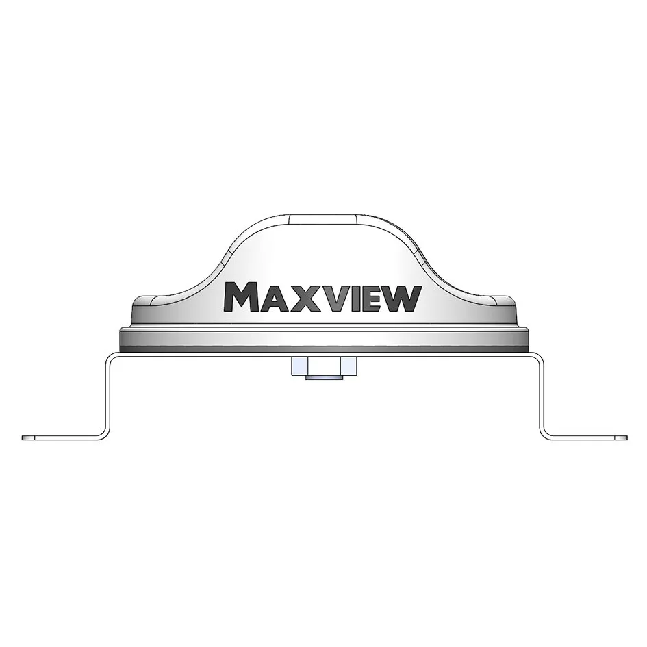 Weiße Maxview Dachhalterung für Roam und RoamX in Frontansicht mit gebogenen seitlichen Befestigungsbügeln