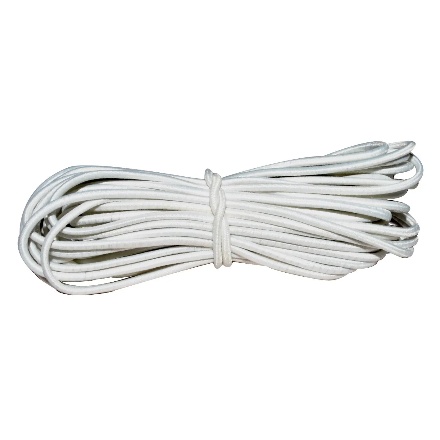 Weißes, zu einer Schlaufe gebündeltes Elastikband für Fiberglasgestänge, 10 Meter lang