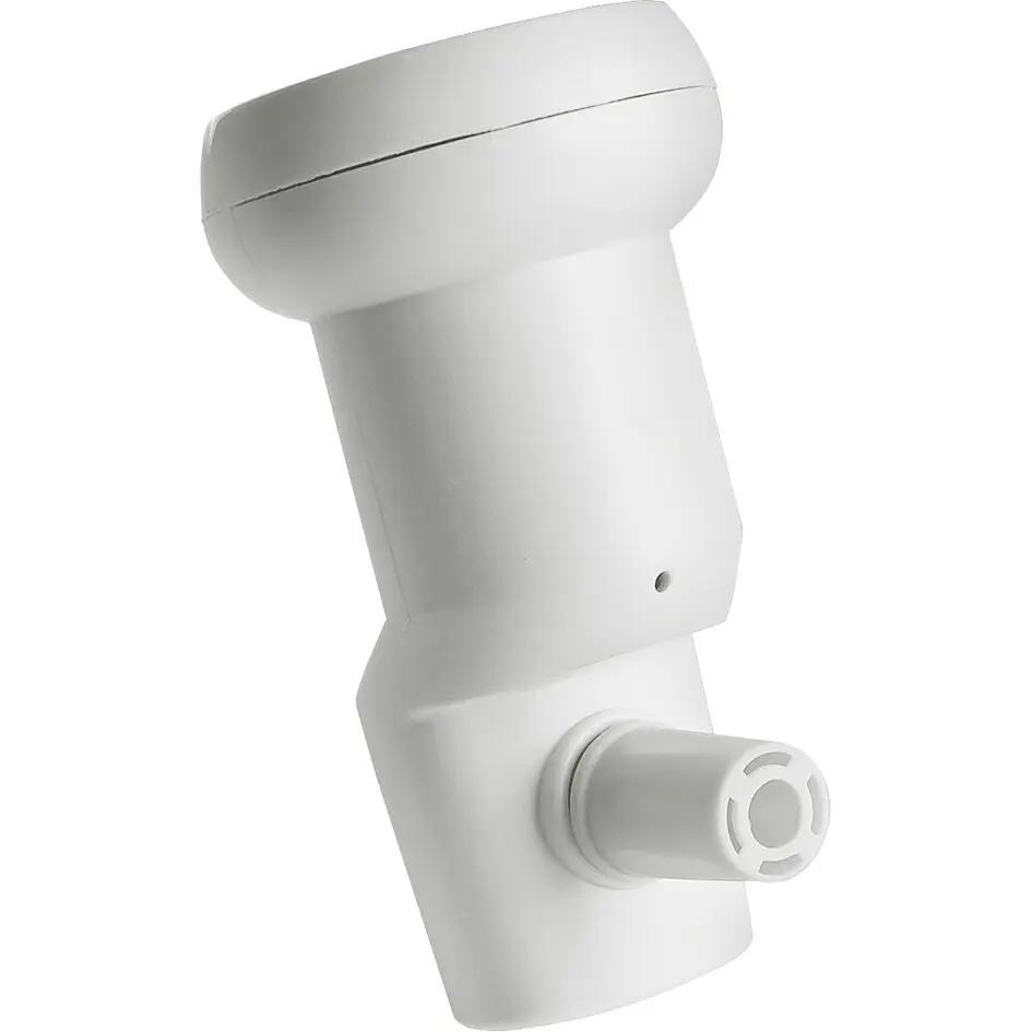 Titanium Universal-LNB, Single, weißes LNB-Gehäuse in Seitenansicht mit runder Oberseite und seitlichem Anschlussstutzen