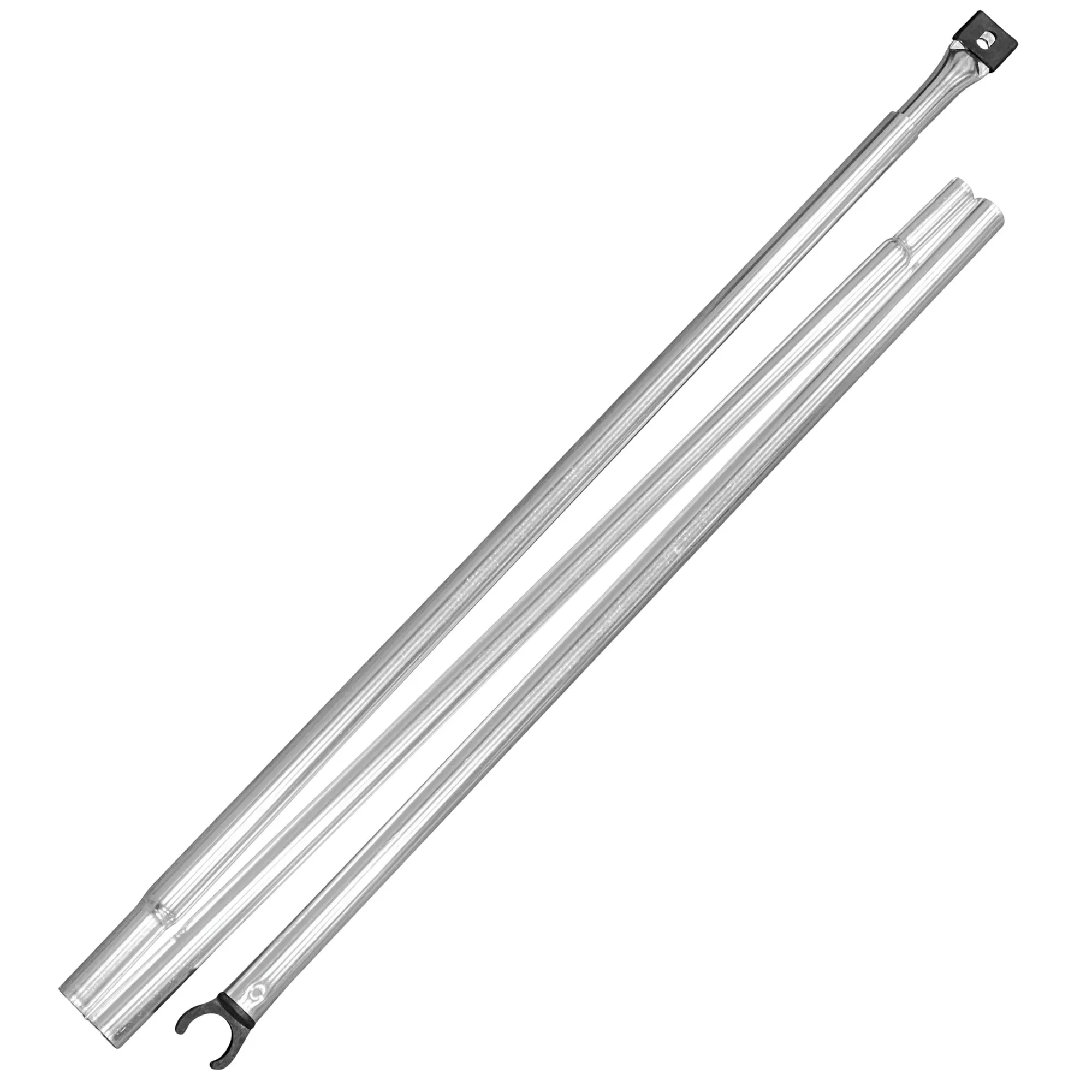 Alu-First-Spannstab aus silberfarbenem Aluminium mit schwarzem Haken und Befestigungsplatte-vesm