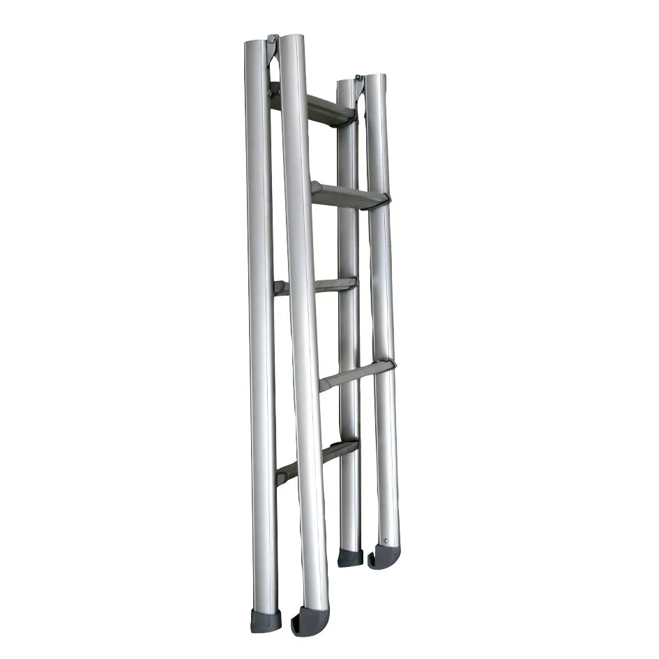 Alkovenleiter Scala 3 aus silbernem Aluminium mit drei Sprossen, klappbarer Konstruktion und rutschfesten Fußkappen