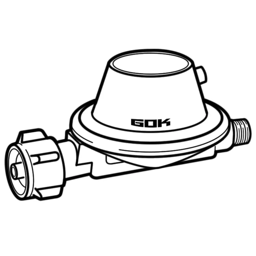 Technische Zeichnung eines GOK-Niederdruckreglers 1,5 kg/h ohne Manometer mit KLF- und G 1/4 LH-KN-Anschluss