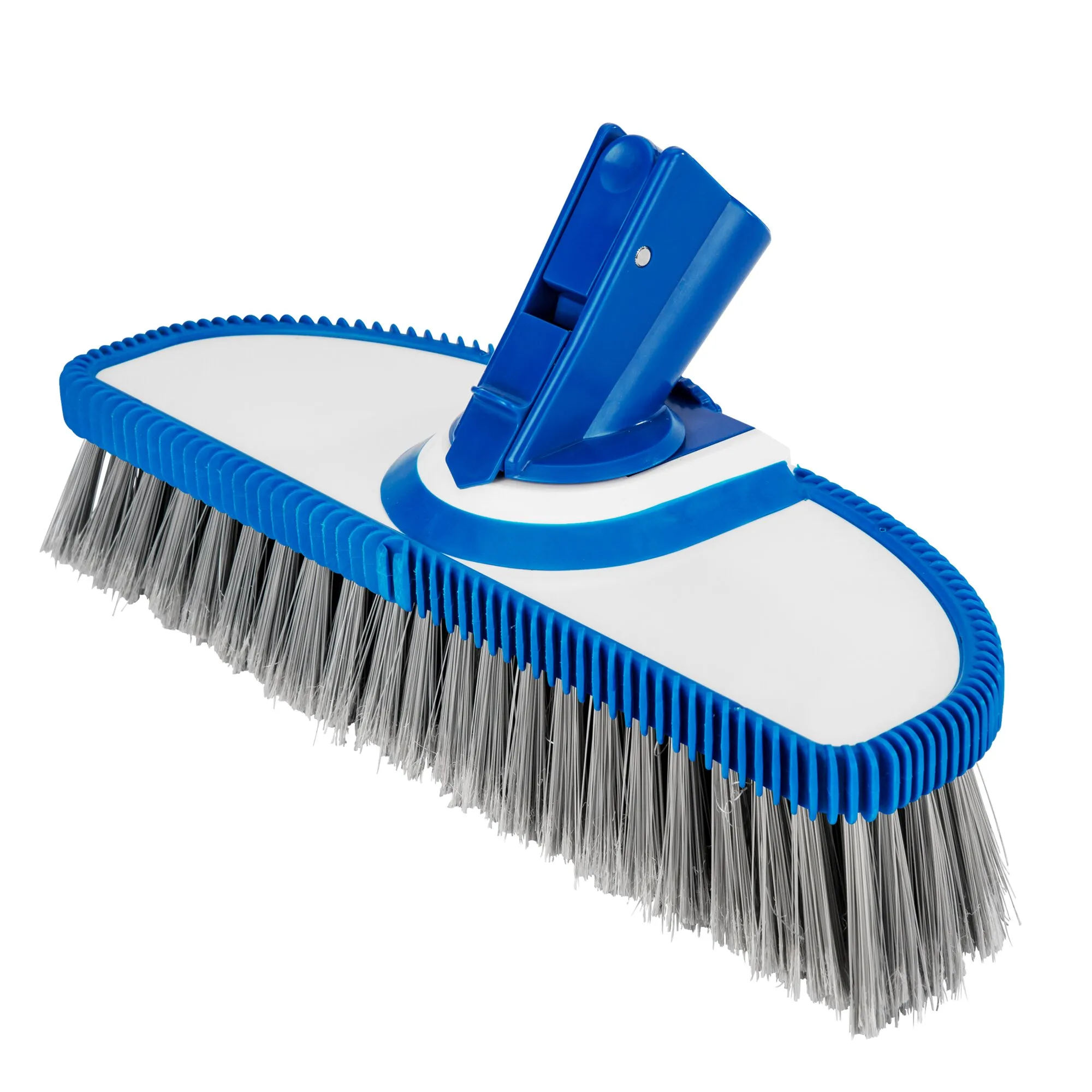 Blaue Waschbürste Soft mit weißem Bürstenkörper, grauen weichen Borsten und klappbarem Handgriff-offsetof