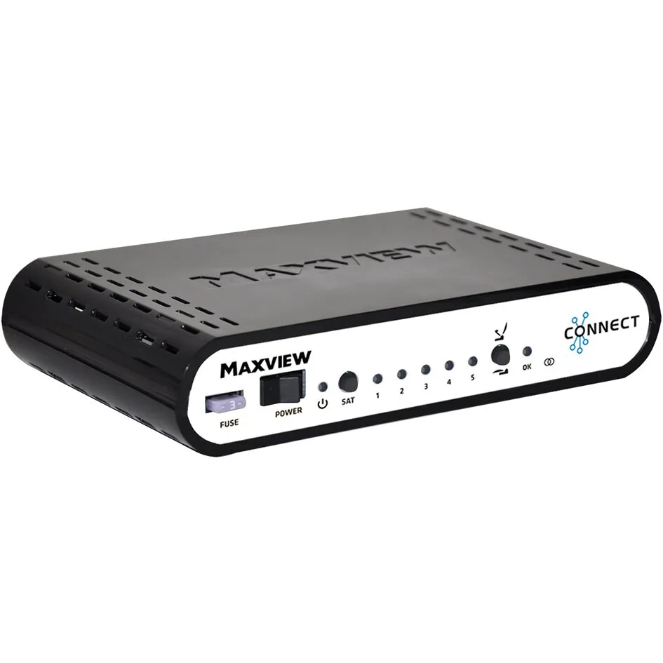 Schwarzer Maxview Sat-Anlagen-Receiver Target Connect Twin mit weißer Frontblende und Bedienelementen
