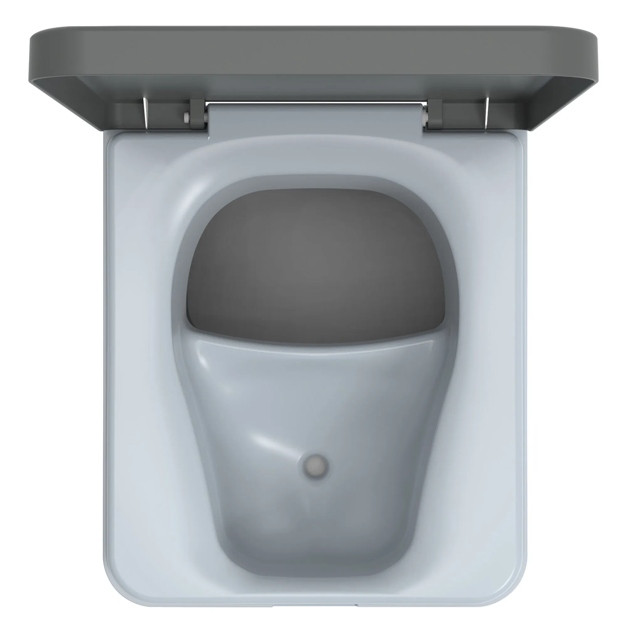 Trenntoilette Trelino Evo in Anthrazit, M, mit geöffnetem Deckel und sichtbarer Trennschale in der Innenansicht