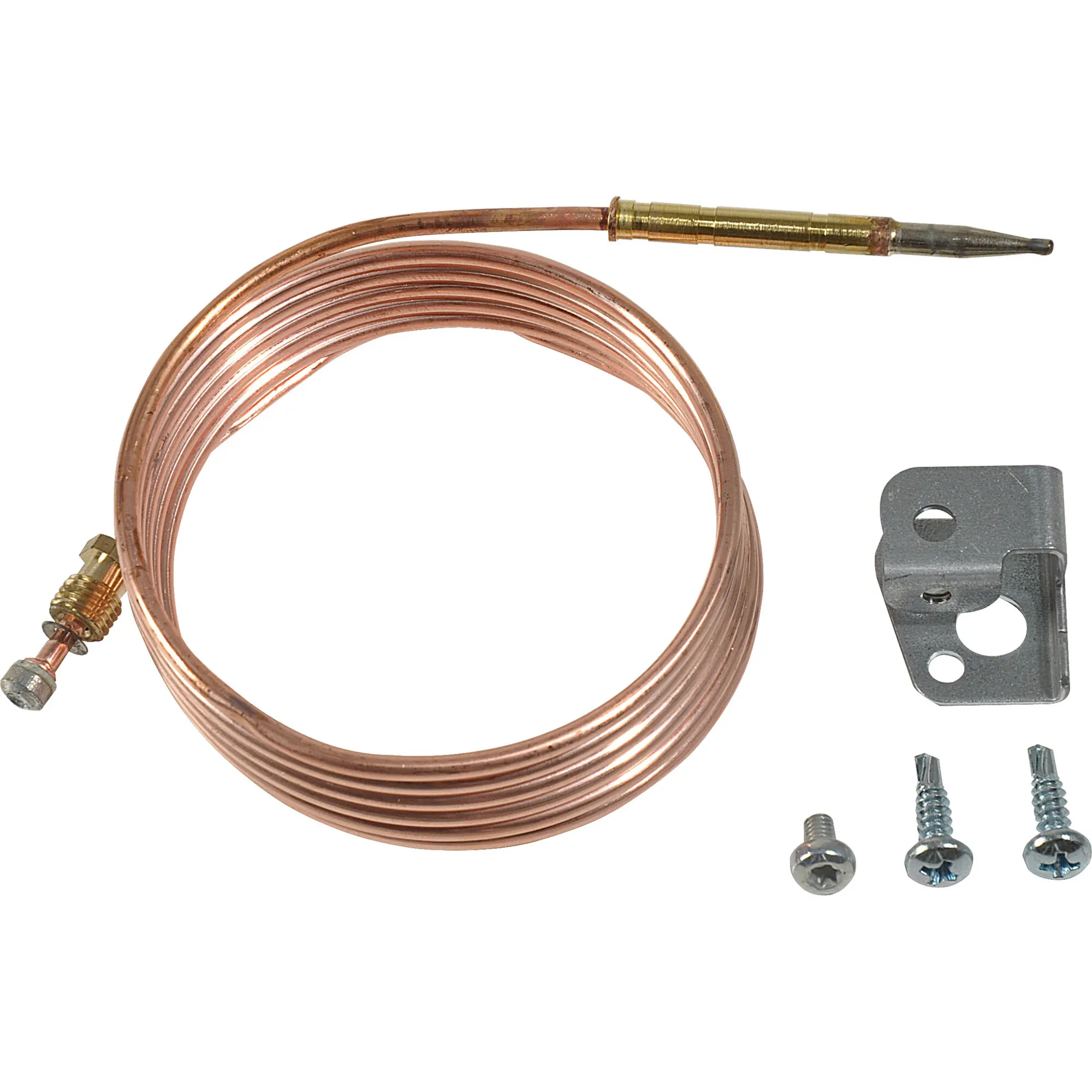 Spiralförmiges Kupferkapillarröhrchen mit Metall-Sonde und Messingklemme, Montagehalter mit Löchern Thermoelement Thetford-Kühlschrank ab2006