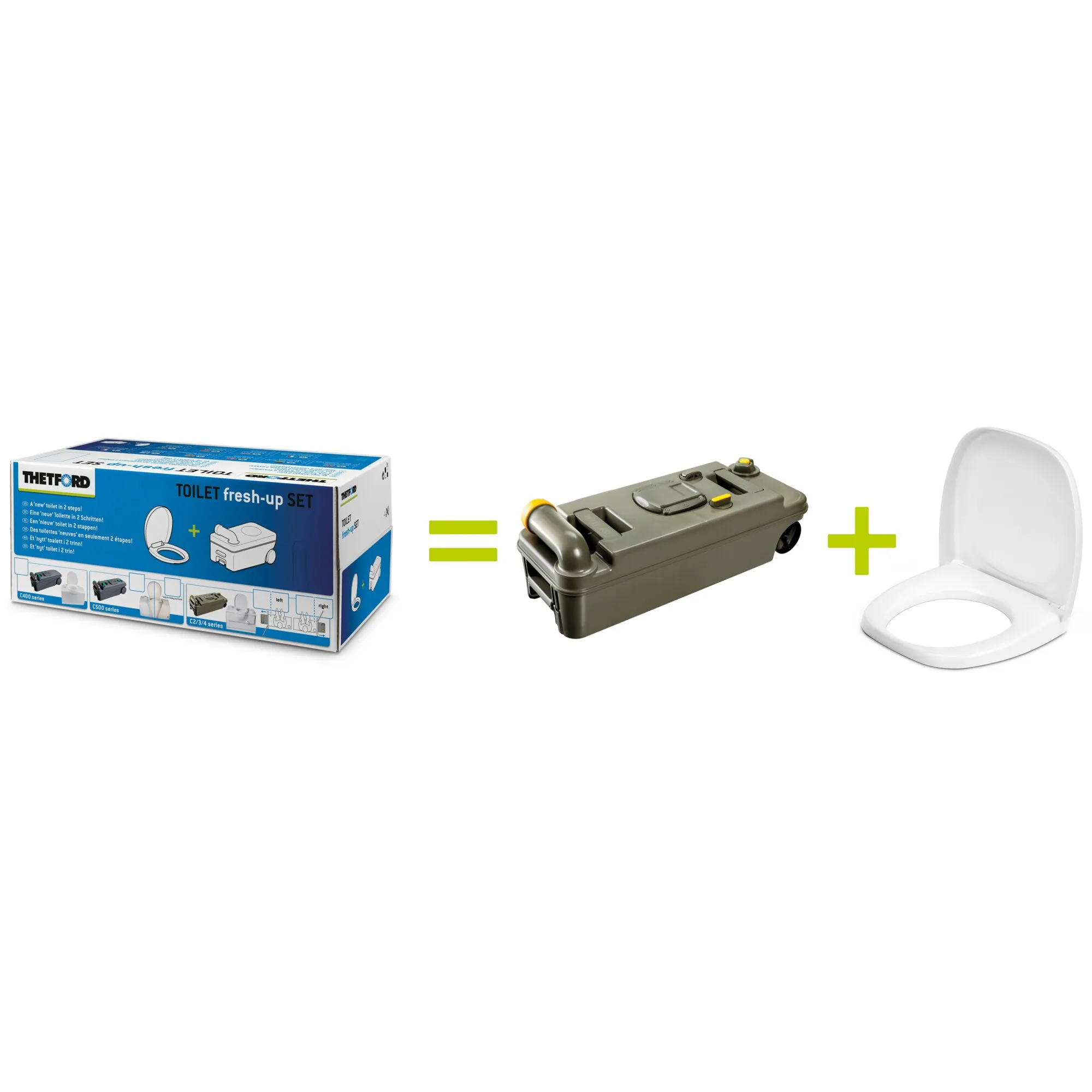 Thetford Fresh-Up-Set für Campingtoiletten C2, C3 und C4 mit Verpackung, Kassette sowie weißem Toilettensitz und Deckel