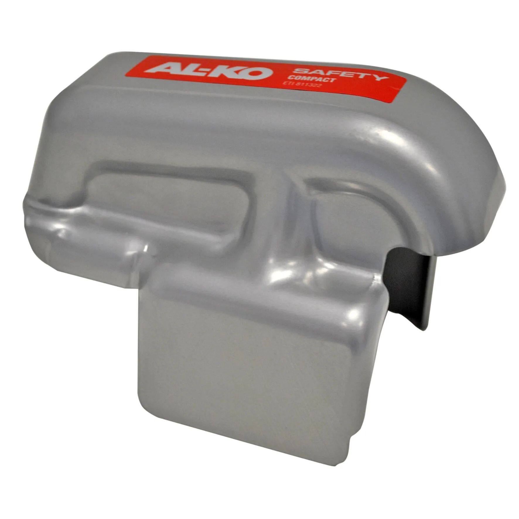 Graue Diebstahlsicherung Safety Compact von AKO mit rotem Aufkleber, für Anhängerkupplungen mit 50-mm-Kugelkopf