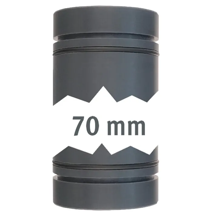 Schwarzes Rohrstecksystem LILIE GrauGELB® mit zwei zylindrischen Steckteilen und sichtbarer Maßangabe 70 mm