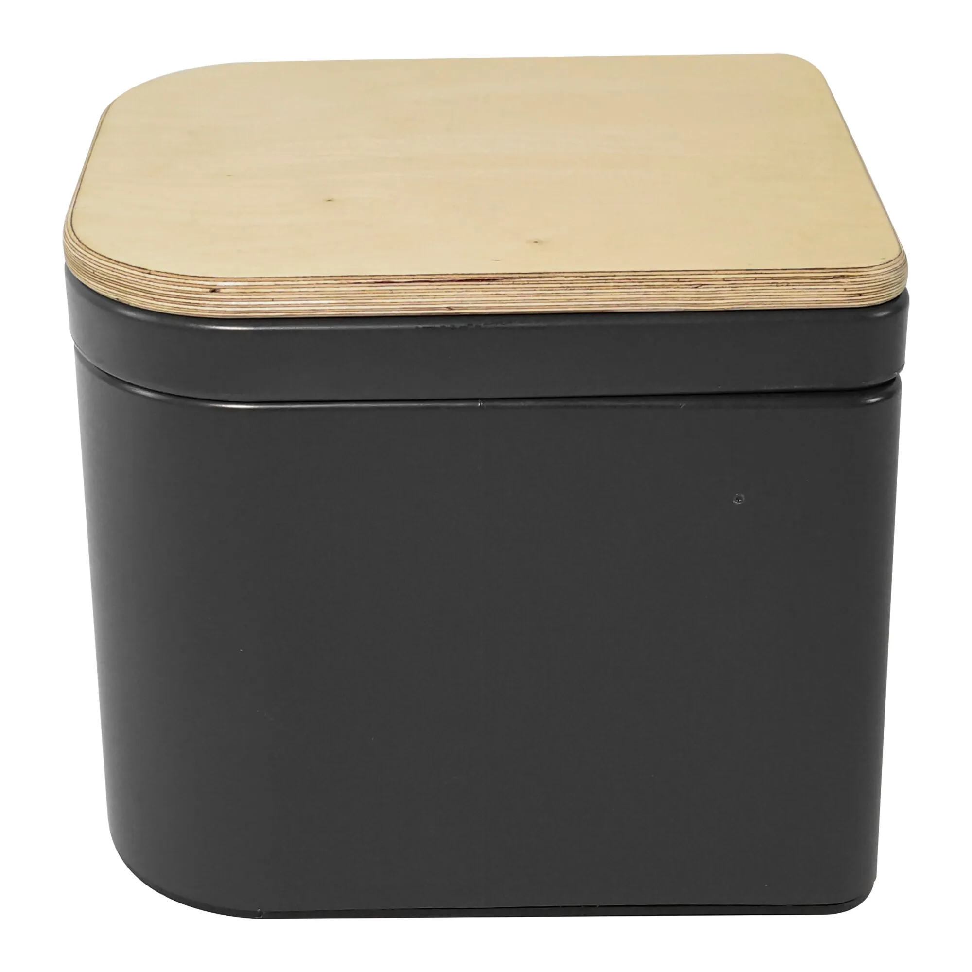Trenntoilette Trelino® Origin M in schwarzer, rechteckiger Ausführung mit hellem Holzdeckel in Vorderansicht