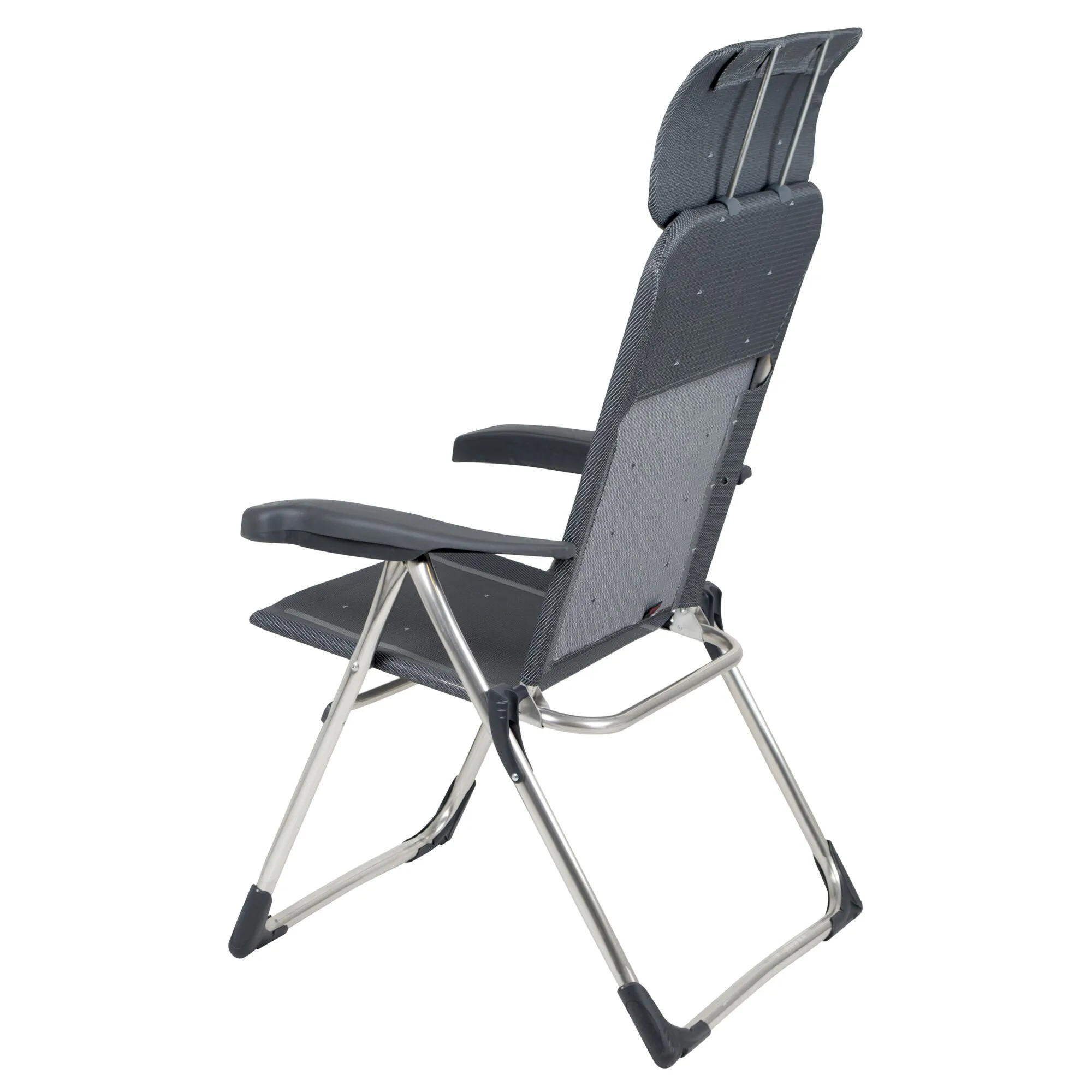 Campingstuhl AL/213 Classic in dunklem Grau mit verstellbarer Rückenlehne, Armlehnen und silbernem Klappgestell aus Metall