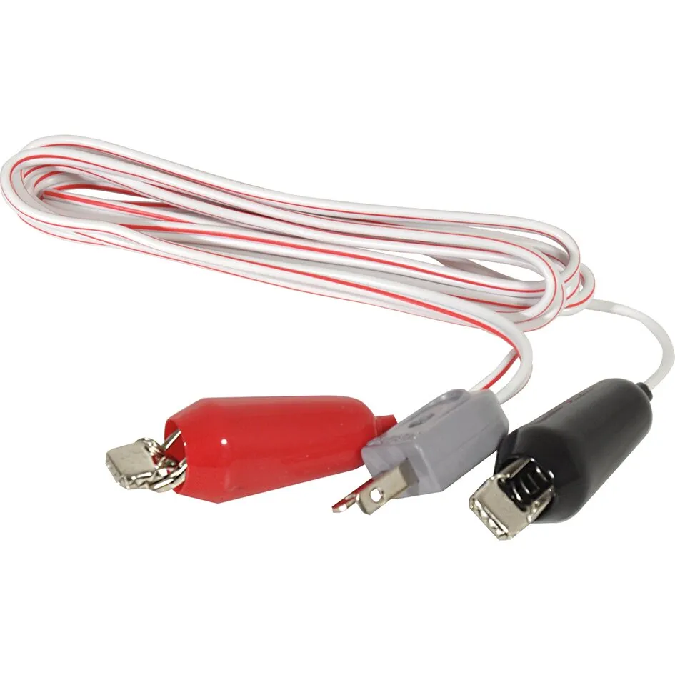 Weiß-rotes Ladekabel für Honda Stromerzeuger mit roter und schwarzer Krokodilklemme sowie grauem Anschlussstecker