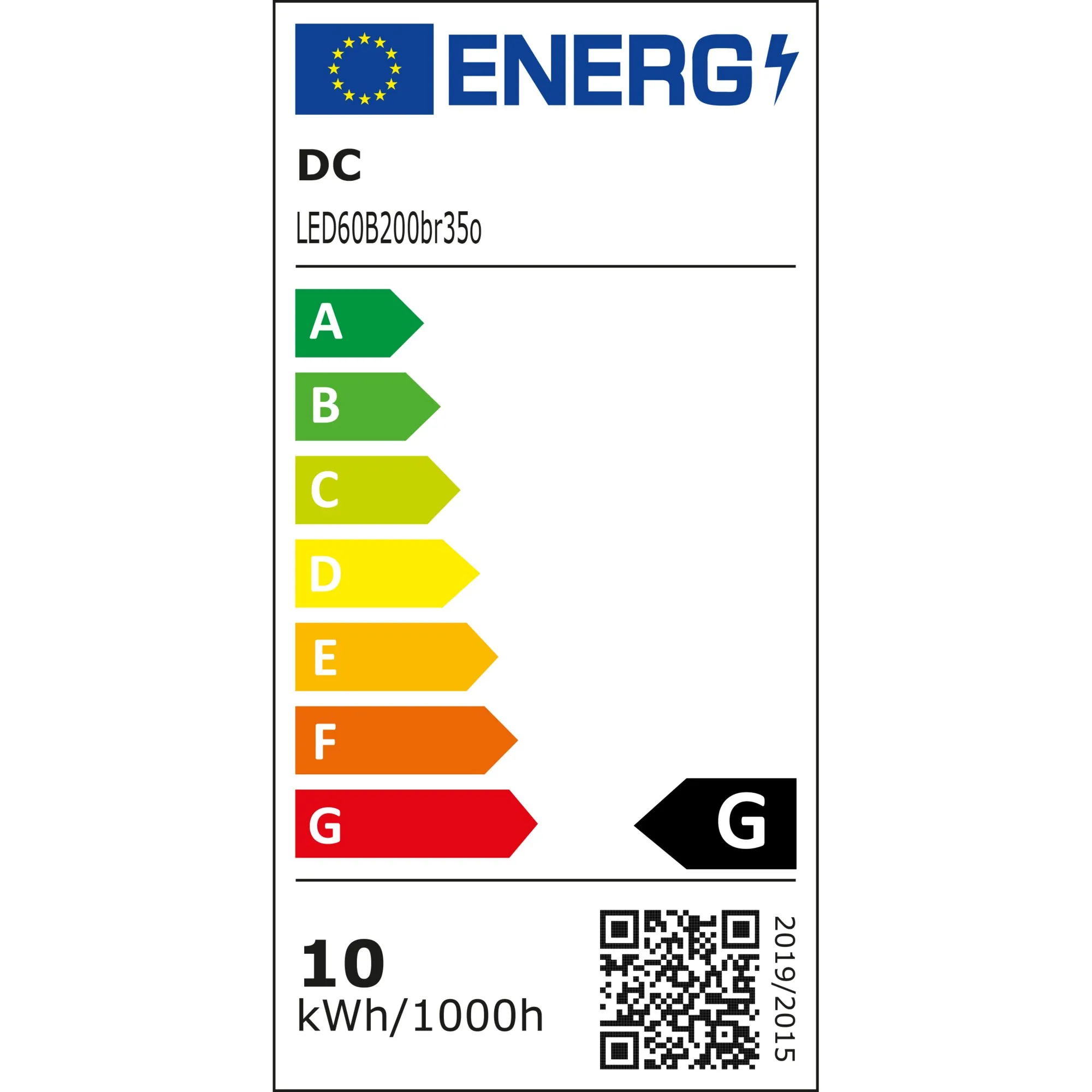 Energieeffizienzlabel für das 200 cm lange Lichtband, Energieeffizienzklasse G und Energieverbrauch 10 kWh pro 1000 Stunden